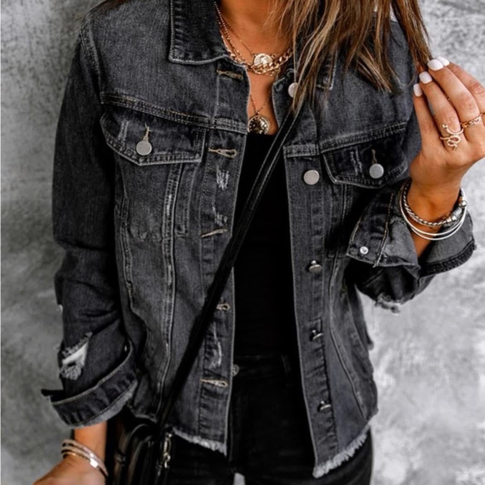 NWOT Black Distressed Denim Jacket